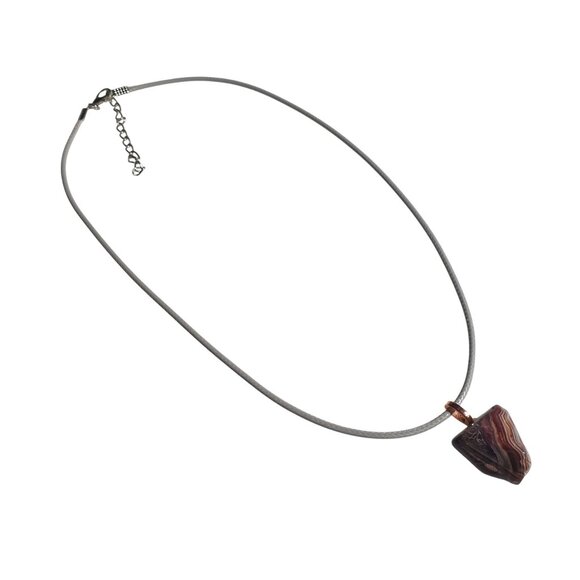 Lace Agate Gemstone Pendant Necklace Gray Leather Cord Adjustable 17" to 19" - Picture 5 of 5